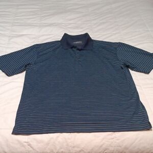 Nike Men's Navy and Light Blue Striped Polo